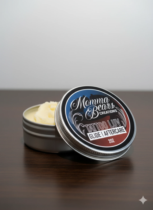 Tattoo Luv Glide & Aftercare Balm 2oz tin, open